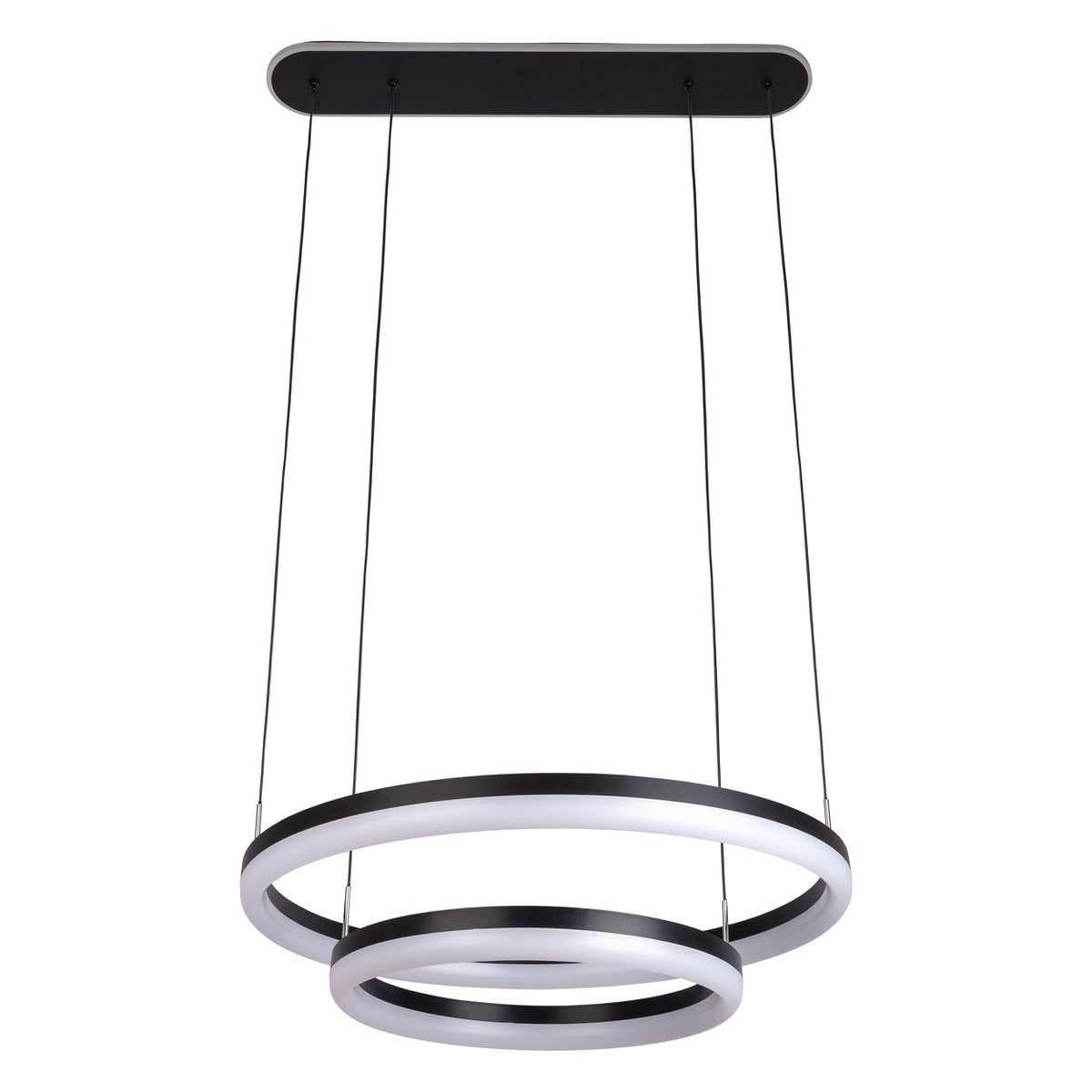 LED CCT hanglamp "Circulo" gemaakt van zwart metaal en zandkleurig plastic, met geïntegreerde LED en vele functies, Ø 60 cm, 150 cm hoog.