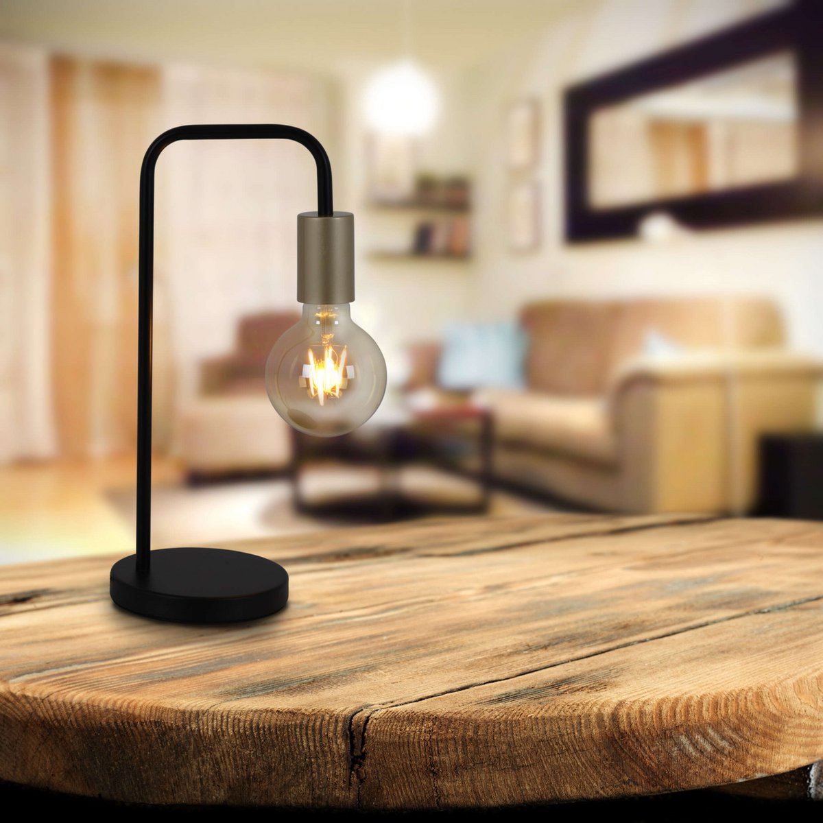 Tafellamp "Modo" gemaakt van metaal in zwart, verbindingen in goud, E27 -aansluiting, tafellamp voor woonkamer, eetkamer, keuken, gang, gang of kantoor, 39 cm hoog