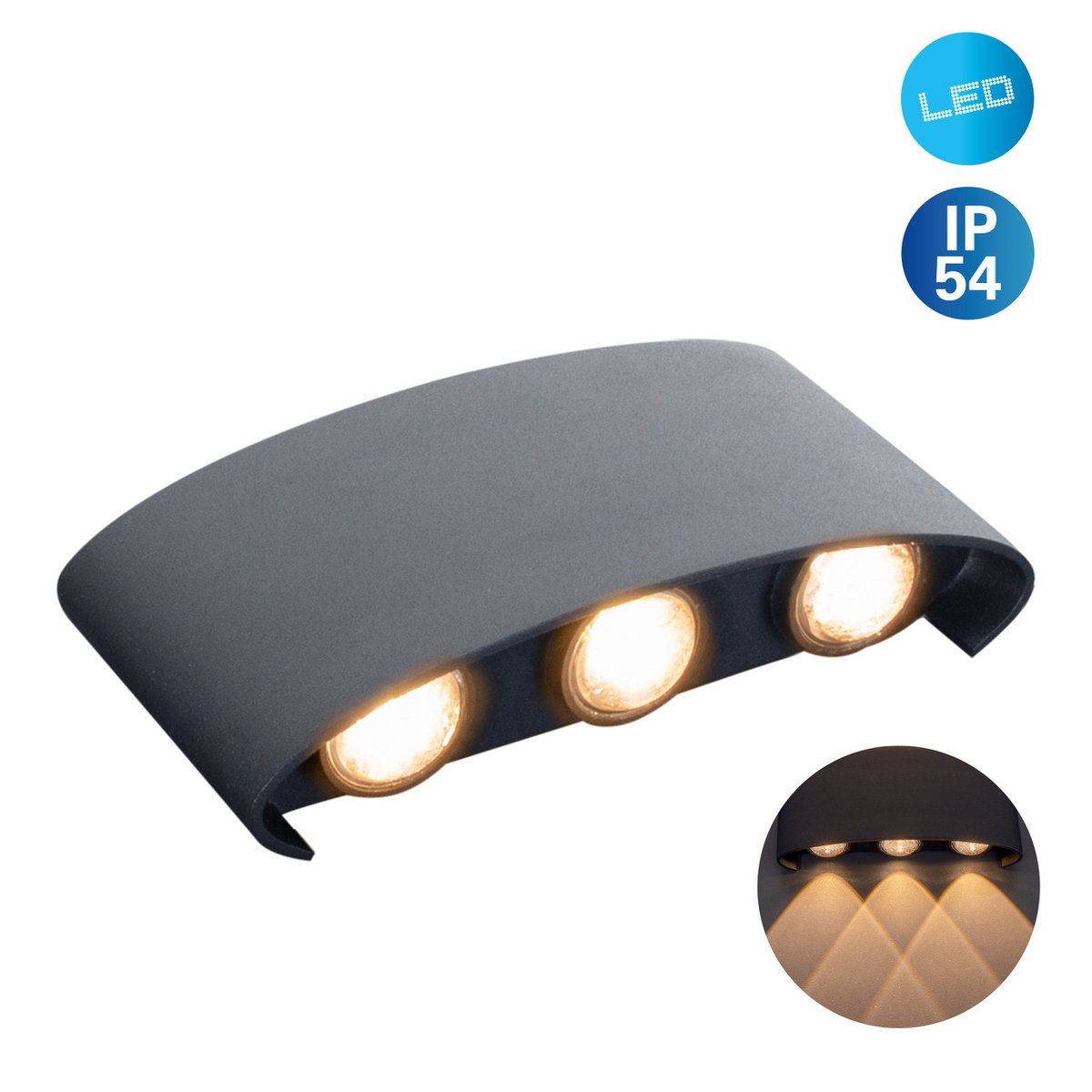 LED Outer Wall Lamp "Auron", gemaakt van metaal in antraciet, met geïntegreerde LED