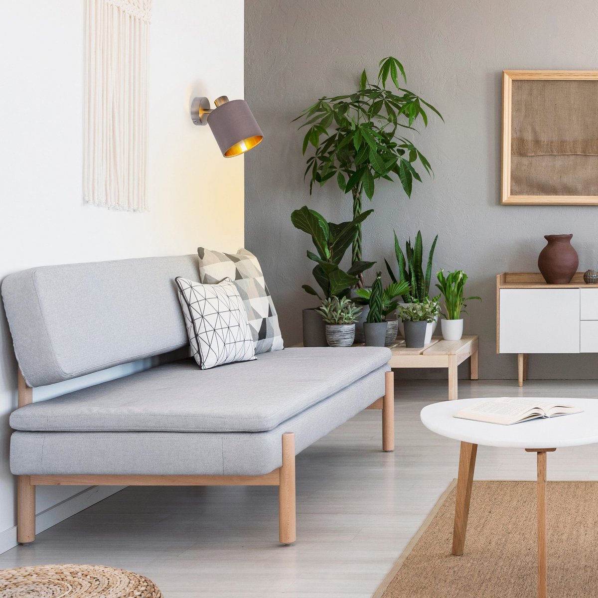 1er muur- en plafondvlek "Maron" gemaakt van metalen satin-mat met stof paraplu in bruin, met E14-aansluiting, lamp voor woonkamer, eetkamer, gang en kantoor, ongeveer. 17 x 12 cm