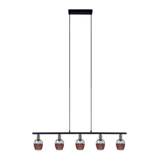 5 hanglamp "Corbis", echtelijke lamp gemaakt van zwart in zwart, met goud en rotan, met E14 -aansluiting, voor eetkamer, woonkamer, gang of kantoor, 100 cm lang