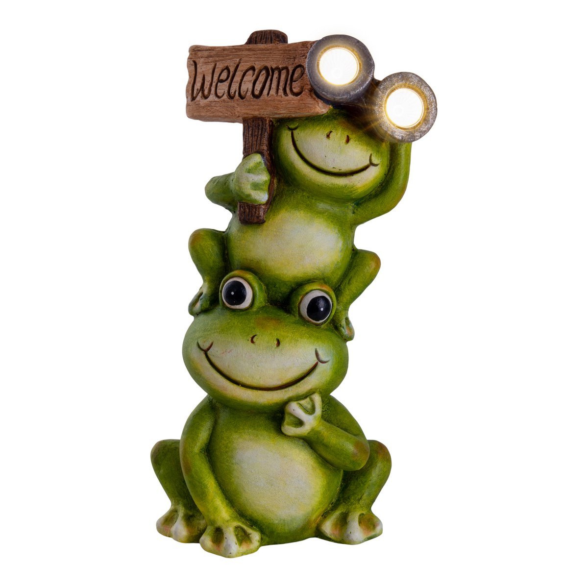 LED ZONNELIJKE LICHT "Kikker" voor terras en tuin, gemaakt van groen plastic met stevig ingebouwde LED's, decoratielamp voor buiten ca. 45 cm hoog