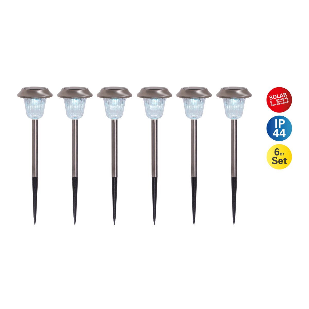 6 Set LED LED LED Outer Light "Gustav" met gemalen spit, roestvrij staal en acryl, met stevig ingebouwde LED's in koud wit, 39 cm hoog