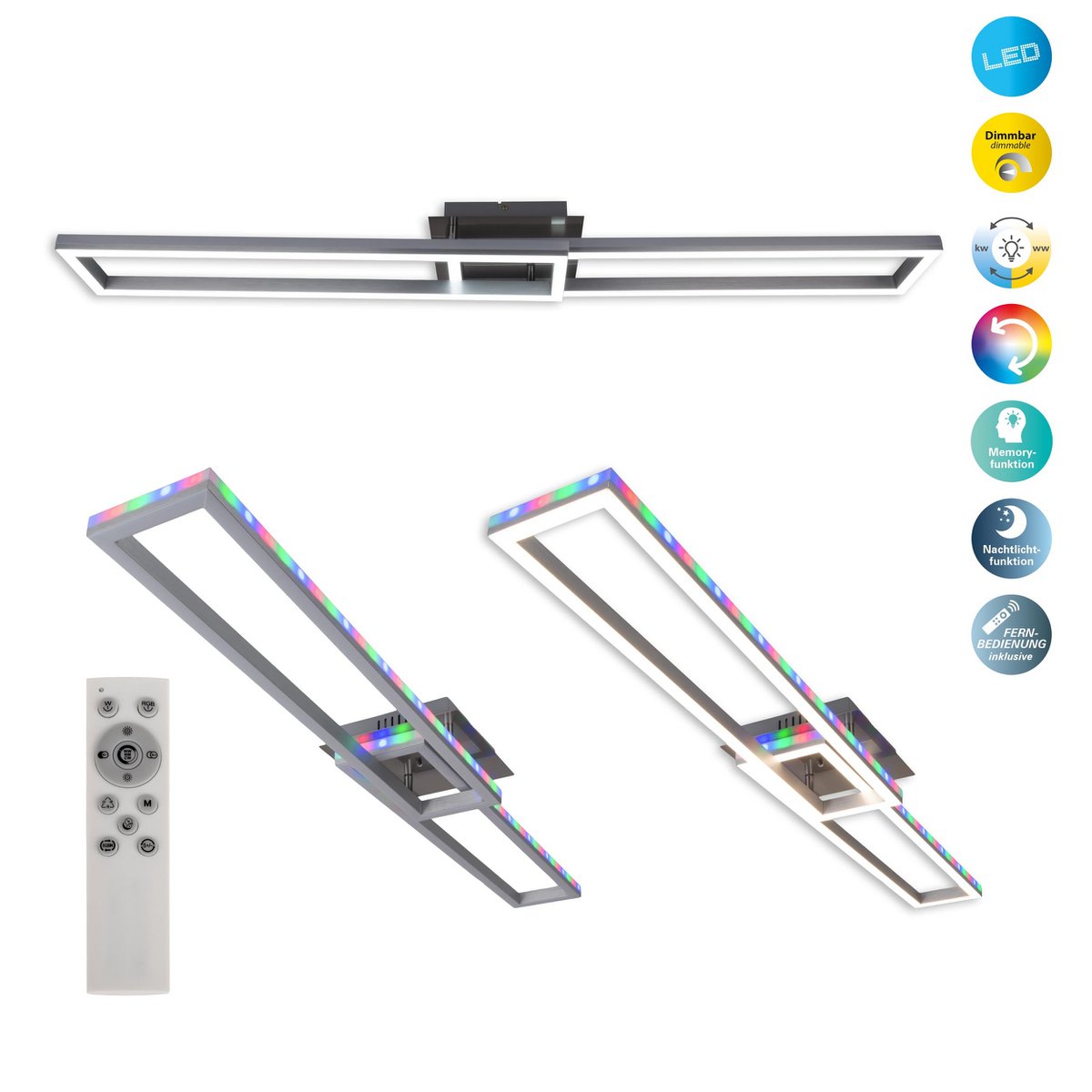 LED CCT-plafondlamp + RGB-backlight "Bantry" met veel functies, 115 cm lang, inclusief afstandsbediening