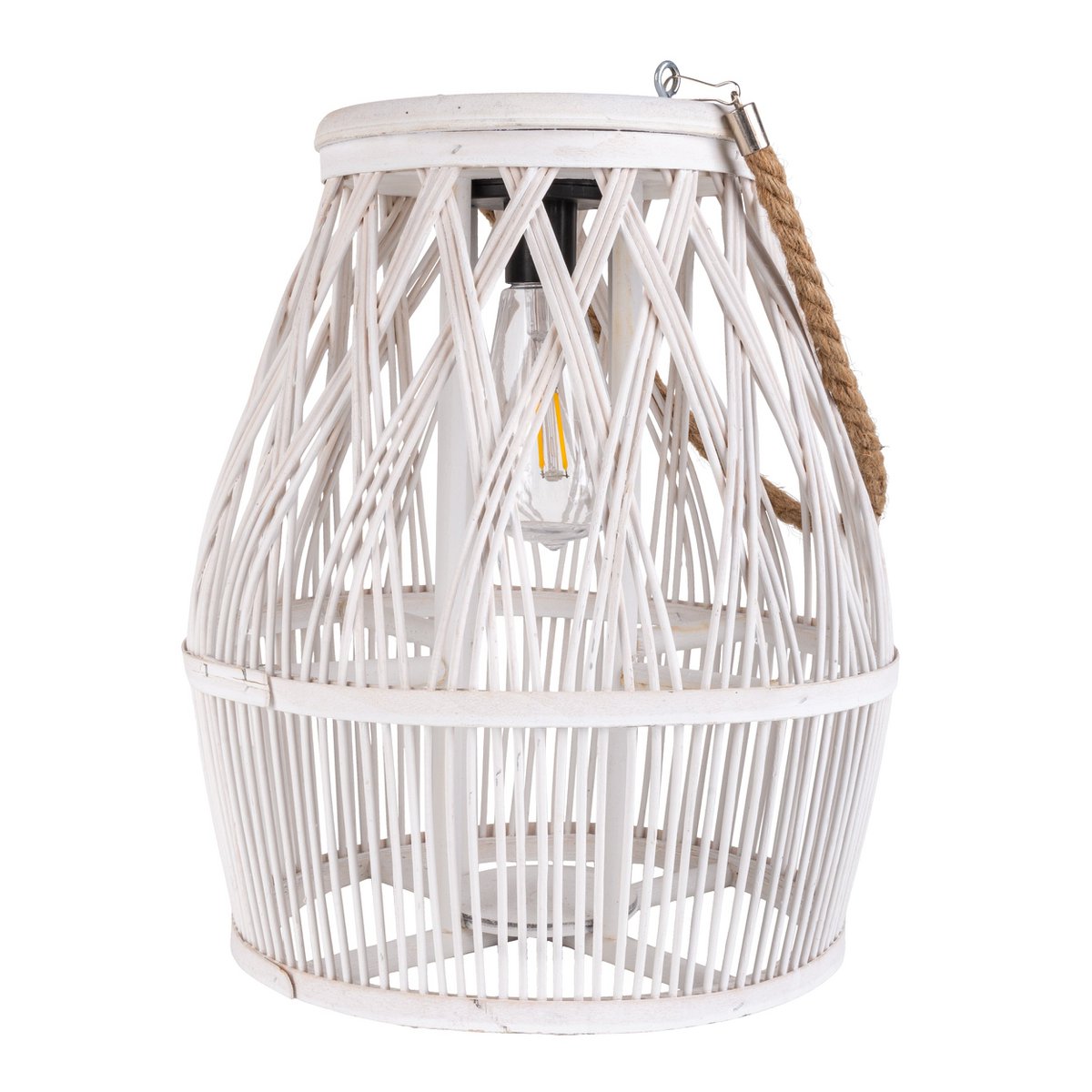 Led Solar Decolor "Korbinian" voor de tuin en het terras gemaakt van hout en rattan in de natuur, zonnelamp 34 cm hoog