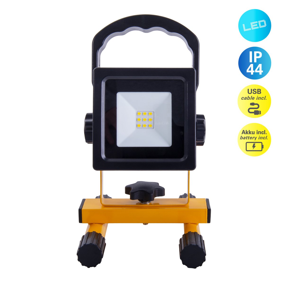 LED-spotlight "Pablo", gemaakt van zwart plastic met stevig ingebouwde LED's, praktisch voor garage, workshop en camping