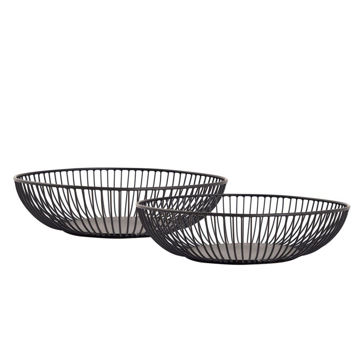 Fruitschaal zet 2 stuks broodmand rond Ø 28x7 cm Rome metalen zwart of zilveren fruitmand