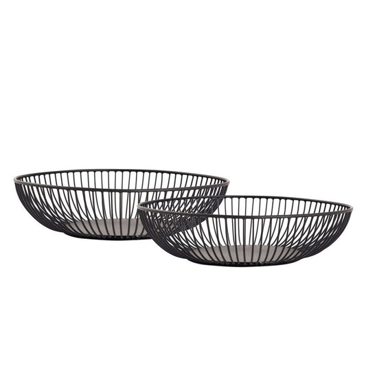 Fruitschaal zet 2 stuks broodmand rond Ø 28x7 cm Rome metalen zwart of zilveren fruitmand