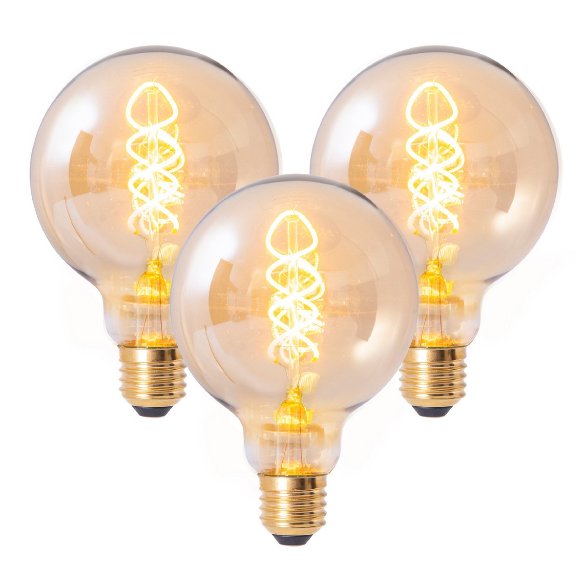 LED -lamp "Dilly" set van 3 met E27 -versie, 4 watt Ø 9,5 cm, gemaakt van metaal en glas, barnsteen
