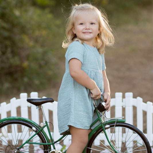 OrganicEra Organische mousseline jurk met korte mouwen en glitter, aqua