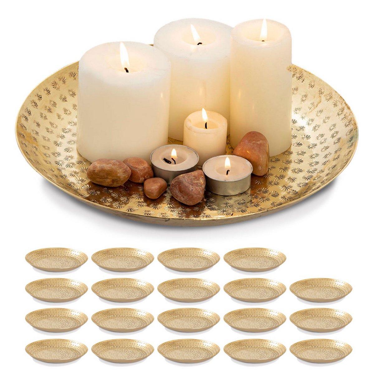 Decoratief dienbladen Decoratiebladen 20-delige metaal Ø 28 cm ronde gouden of zilveren decoratieve lade Serveerlade Ke