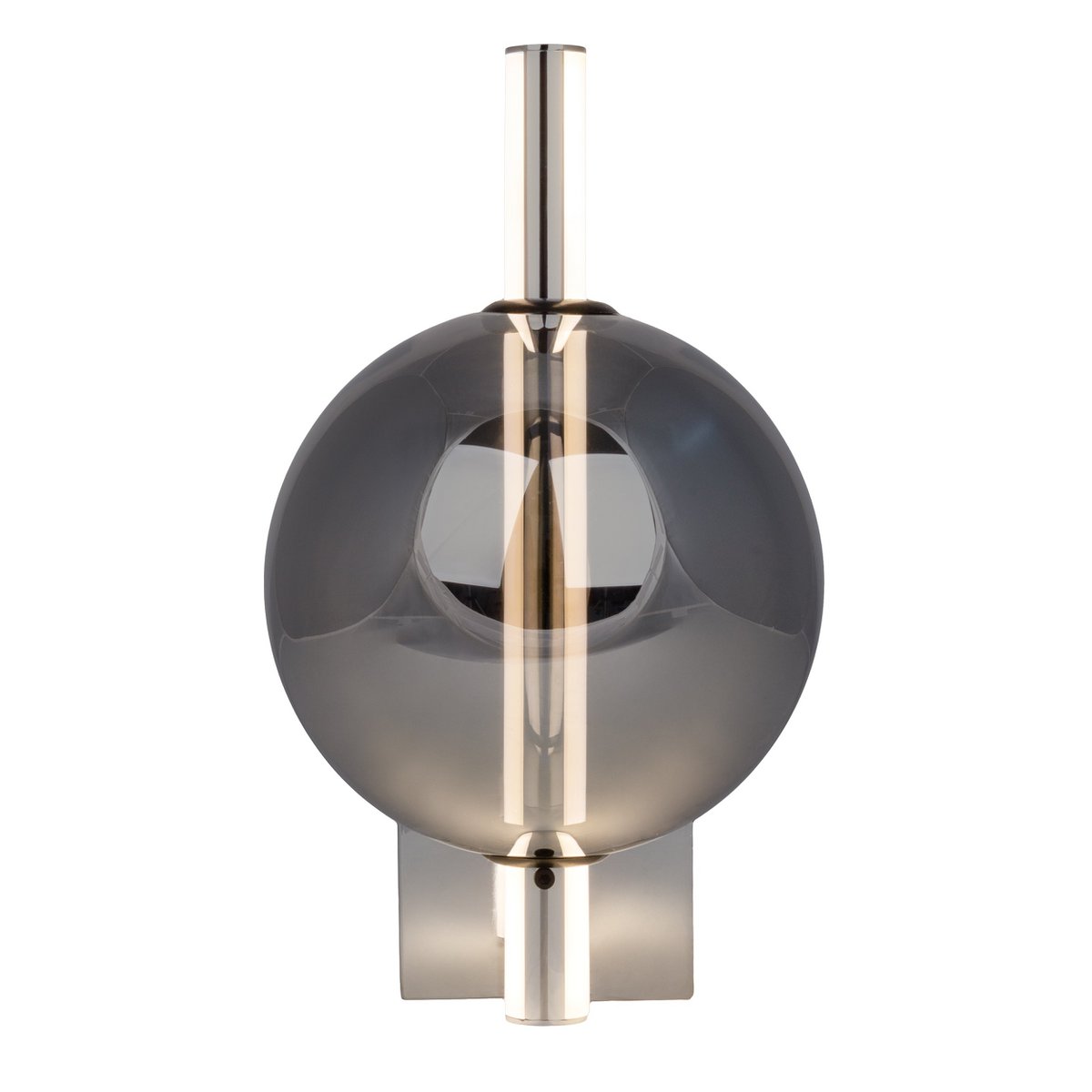 LED -wandlamp "Nova" chroom gemaakt van metaal en rookglas, met geïntegreerde LED, 31,3 cm hoog