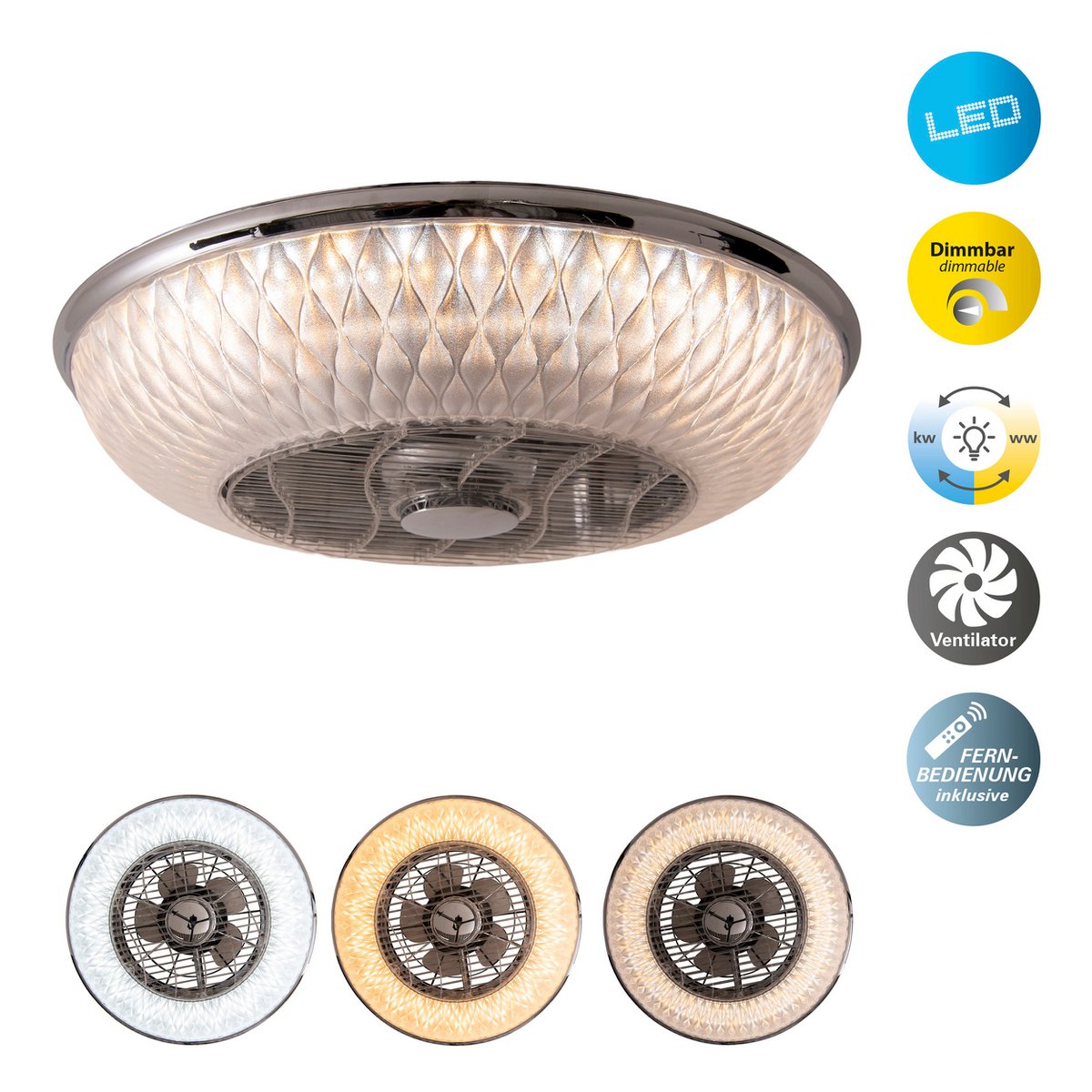 LED -plafondlicht "Viento" met ventilator, gemaakt van metaal en plastic, met geïntegreerde LED's, verlichting voor woonkamers of kantoor