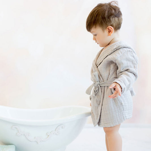 OrganicEra biologische mousseline babybadjas, 1-2 jaar, grijs