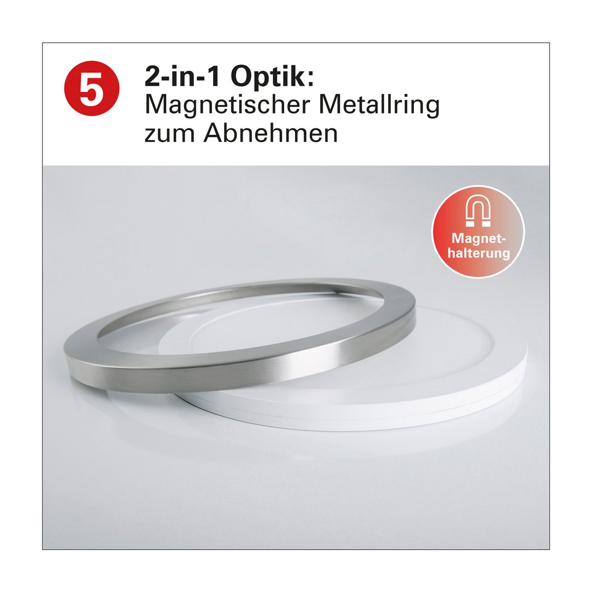 LED -plafondlamp "bonus", functie, metalen plafondlamp en plastic, ringen in chroom en wit kunnen worden gewijzigd, met stevig ingebouwde LED's, 22,5 cm diameter