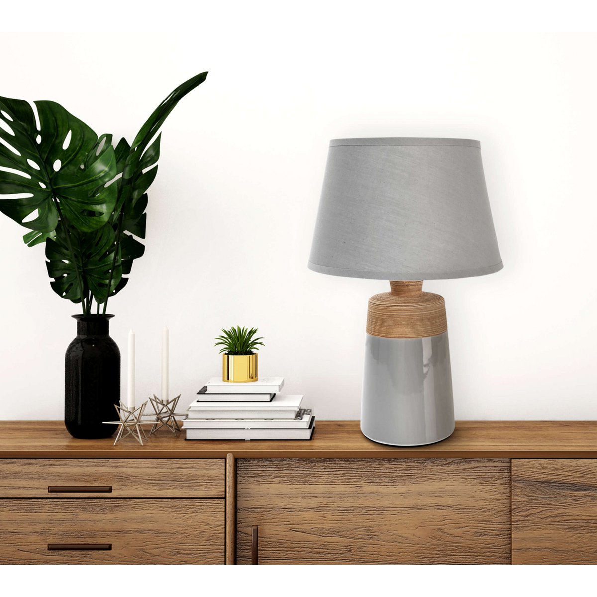 Keramische tafellamp "Talia", tafellamp gemaakt van keramiek, beige/grijs, met E14 -aansluiting, voor eetkamer, woonkamer, gang of kantoor, 31 cm hoog