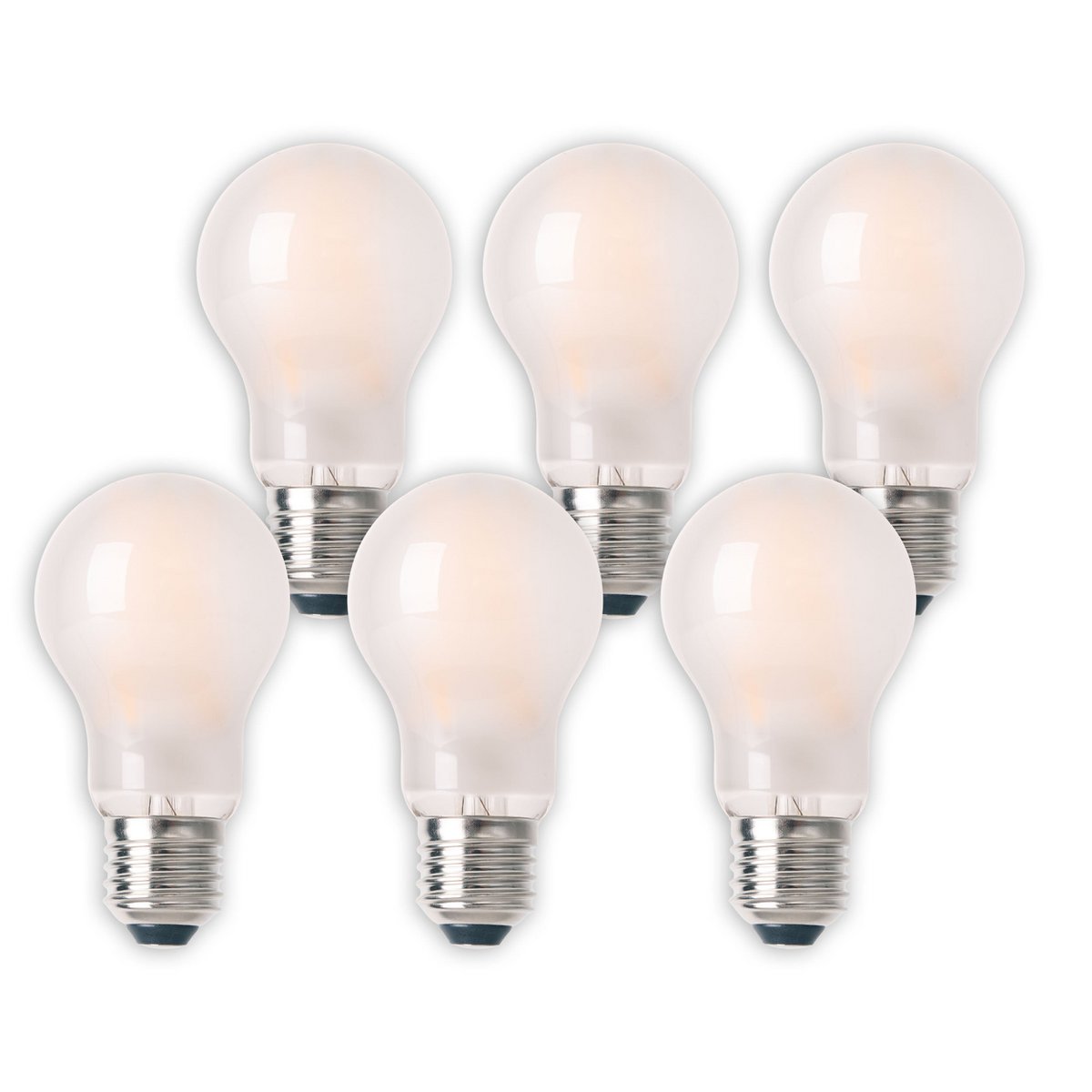 6-set LED-lamp voor E27-versie met elk 8 watt, gemaakt van metaal en glas, warm wit