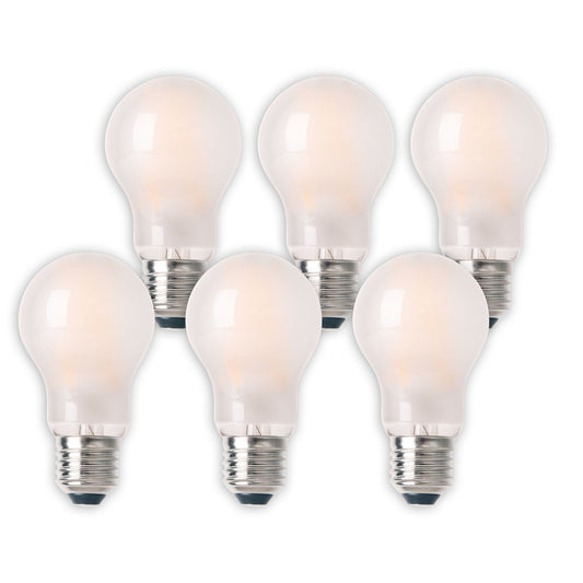 6-set LED-lamp voor E27-versie met elk 8 watt, gemaakt van metaal en glas, warm wit