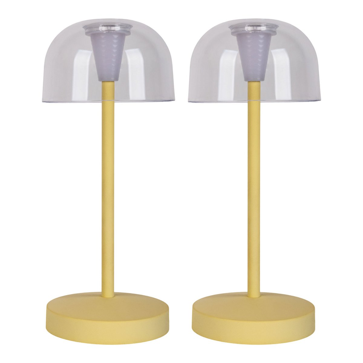 2-ex-ingestelde LED-batterijtafellamp "Gomba" voor buiten en binnen, gemaakt van metaal en plastic in geel, 18,5 cm hoog