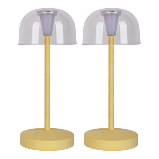 2-ex-ingestelde LED-batterijtafellamp "Gomba" voor buiten en binnen, gemaakt van metaal en plastic in geel, 18,5 cm hoog