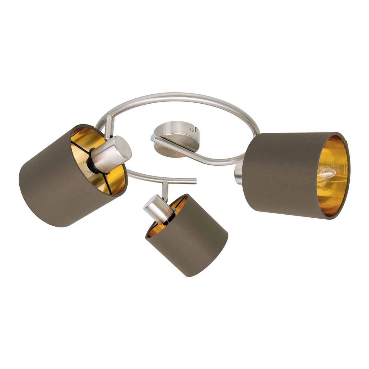 3-zits muur en plafond Rondel "Maron" gemaakt van metalen satine-meter met stof paraplu's in bruin, met E14-aansluiting, lamp voor woonkamer, eetkamer, gang en kantoor, 28,5 cm diameter