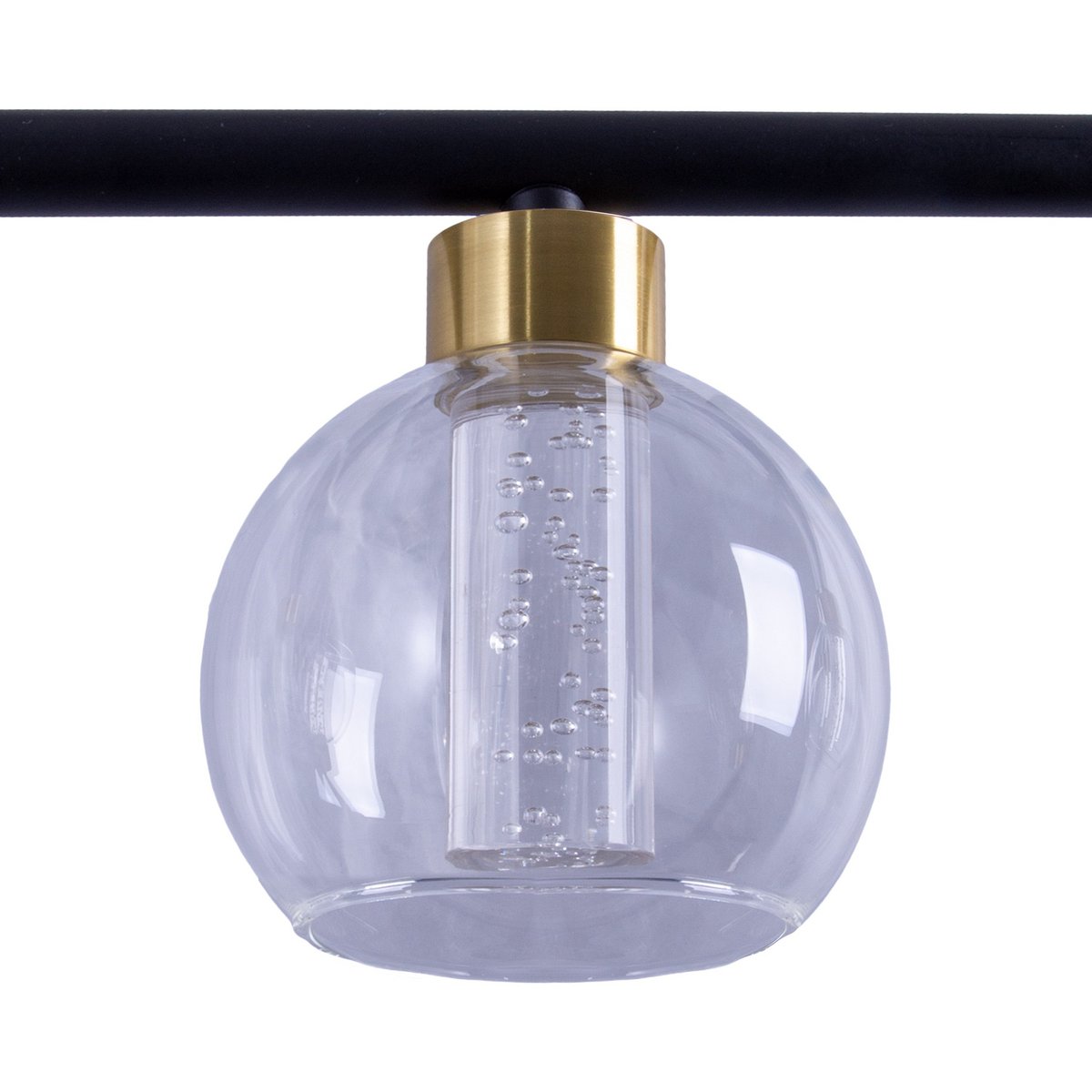 LED-glazen hanglamp "messing" zwart, klassiek, hangende lamp gemaakt van zwart metaal en glas, met stevig ingebouwde LED's, verlichting voor woonkamer, eetkamer of kantoor, 90 cm lang