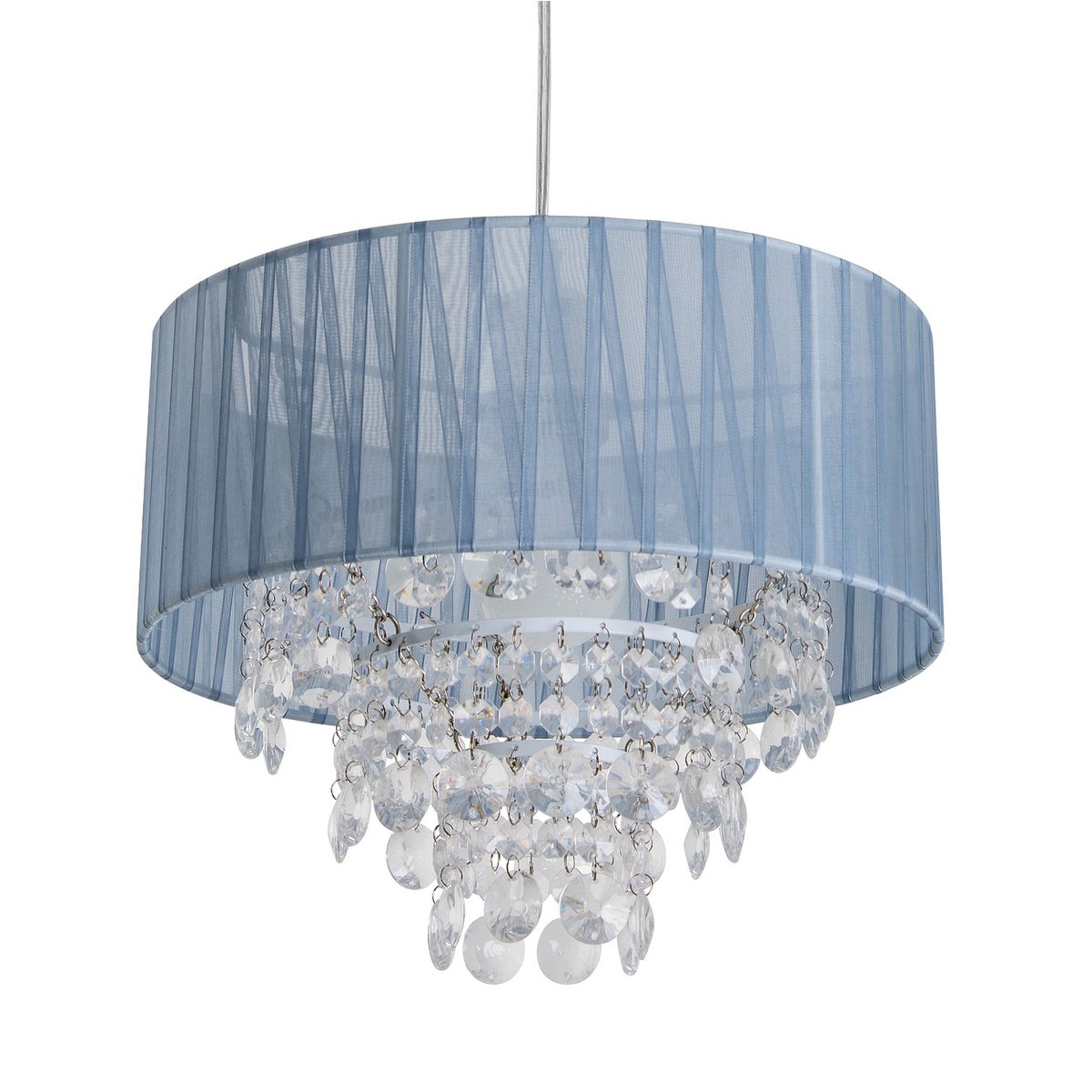 Deko hanglamp "Crystallo", hanglamp gemaakt van metaal, transparant plastic en grijs textielmateriaal, E27 -aansluiting, voor eetkamer, woonkamer, gang of kantoor, 30 cm diameter