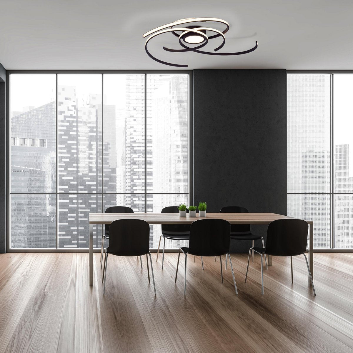 LED -plafondlicht "Radon" in zwart, gemaakt van metaal en plastic, met stevig ingebouwde -in LED's Ø 57 cm