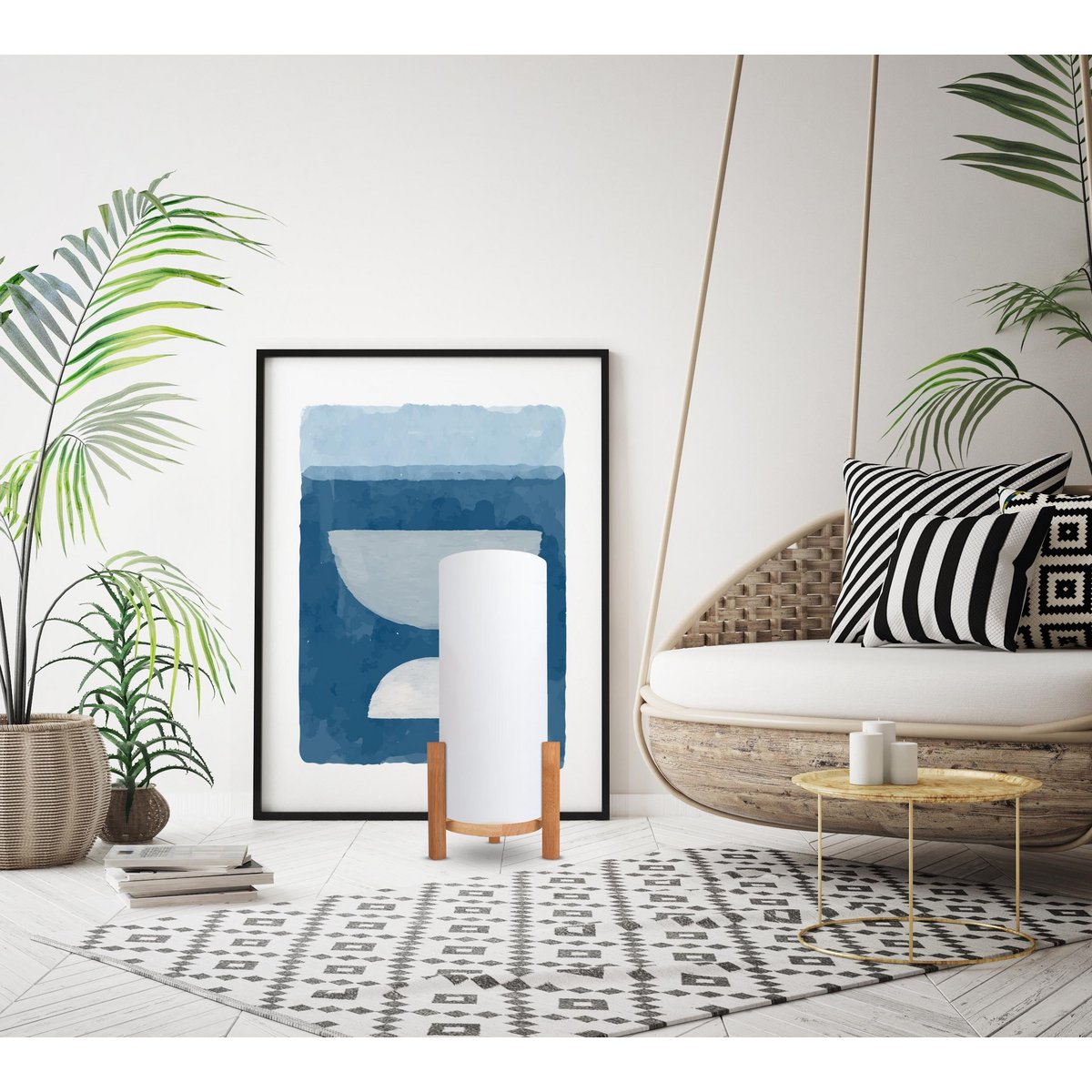 Ackitical Lamp "Madita" 48 cm hoog, in wit/natuur, met geïntegreerde LED, dimbaar met aanraaksensor