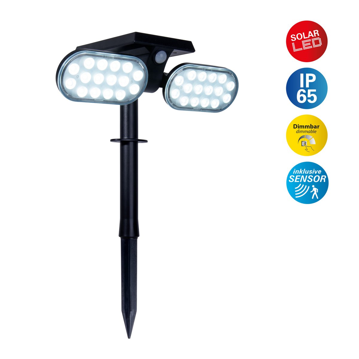 LED Solar Spotlights "Paco" voor de buitenruimte met een permanent ingebouwde LED, zonne-energie en spit gemaakt van plastic in zwart, hoogte 31,9 cm