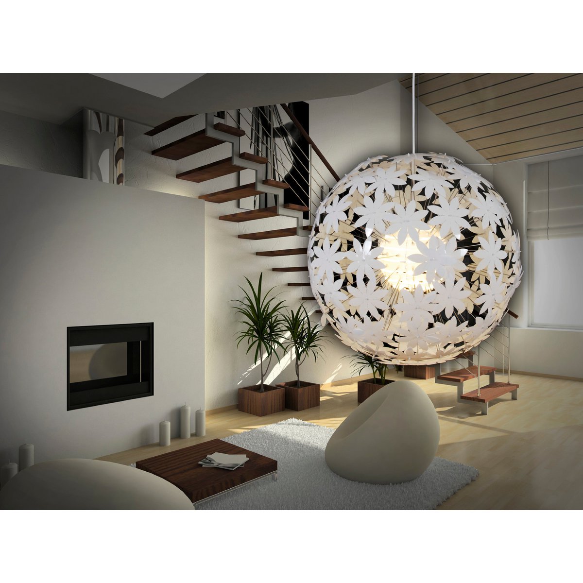 Hanger lamp "bloemrijke weide" Ø 55 cm, bloemen gemaakt van plastic, e27 socket