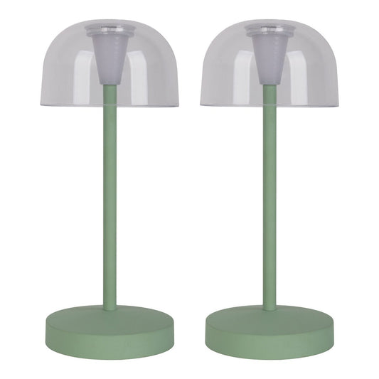 2-set LED-batterijtafellamp "Gomba" voor buiten en binnen, gemaakt van metaal en plastic in mint, 18,5 cm hoog