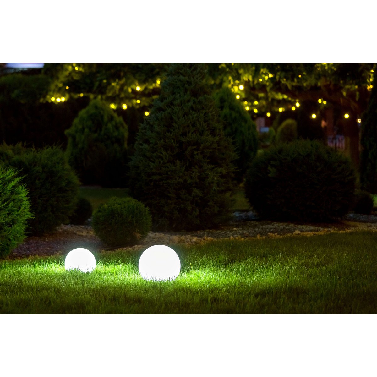 Buiten de Spitical Spit "Ball" D: 20 cm, voor buiten, plastic aarde spies, wit, E27, - Wegelettes