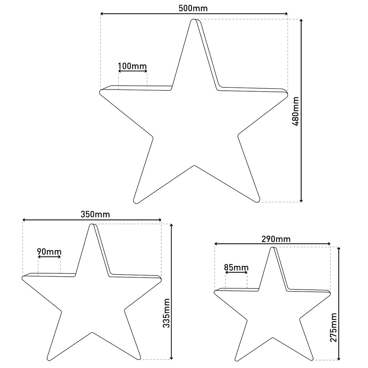 3 Set LED Decoration Christmas Stars Rood