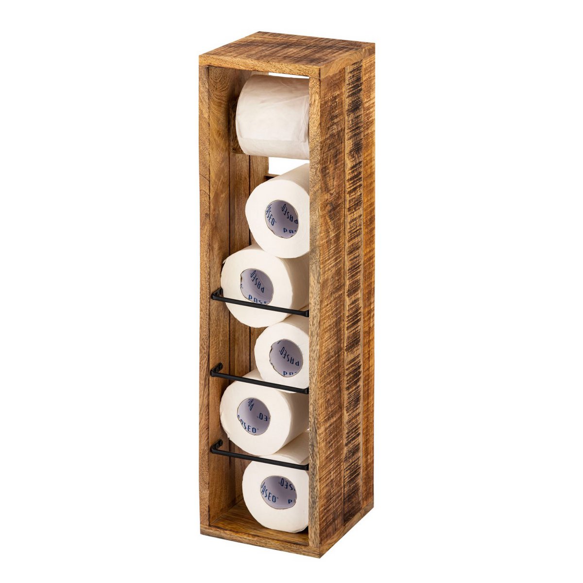 Toiletpapierhouder Toiletpapierhouder hout 17x17 H 65 cm mantelrol houder vierkant mango hout