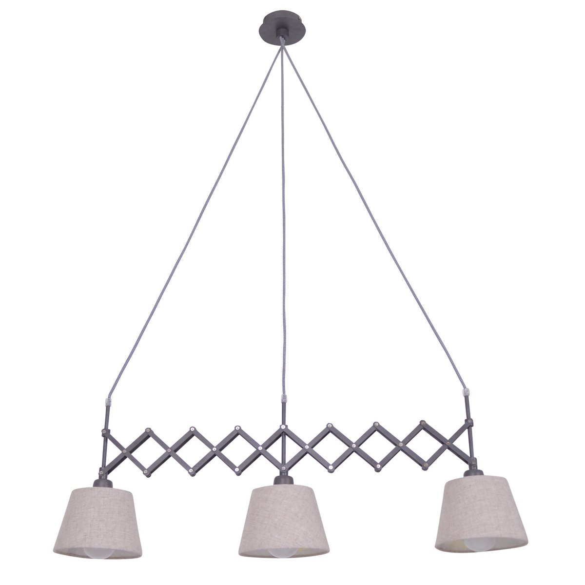 Shear hanger lamp "Adrienne", breedte uit te strekken van 52-100 cm, gemaakt van bruin metaal met natuurlijk gekleurde textiel parasols, E27-versies, verlichting voor woonkamer, eetkamer of kantoor