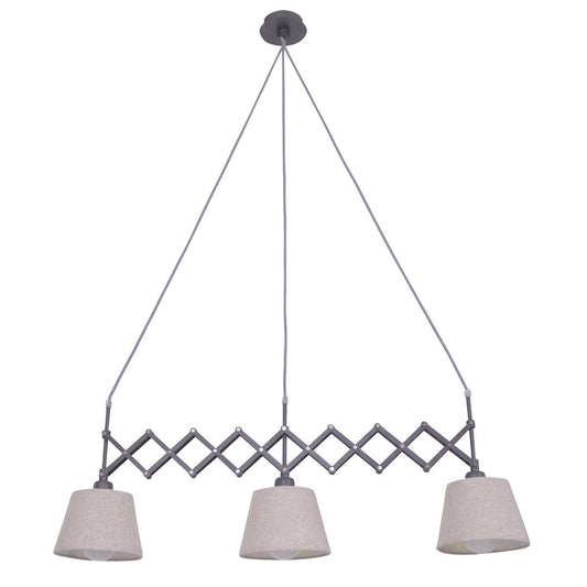 Shear hanger lamp "Adrienne", breedte uit te strekken van 52-100 cm, gemaakt van bruin metaal met natuurlijk gekleurde textiel parasols, E27-versies, verlichting voor woonkamer, eetkamer of kantoor