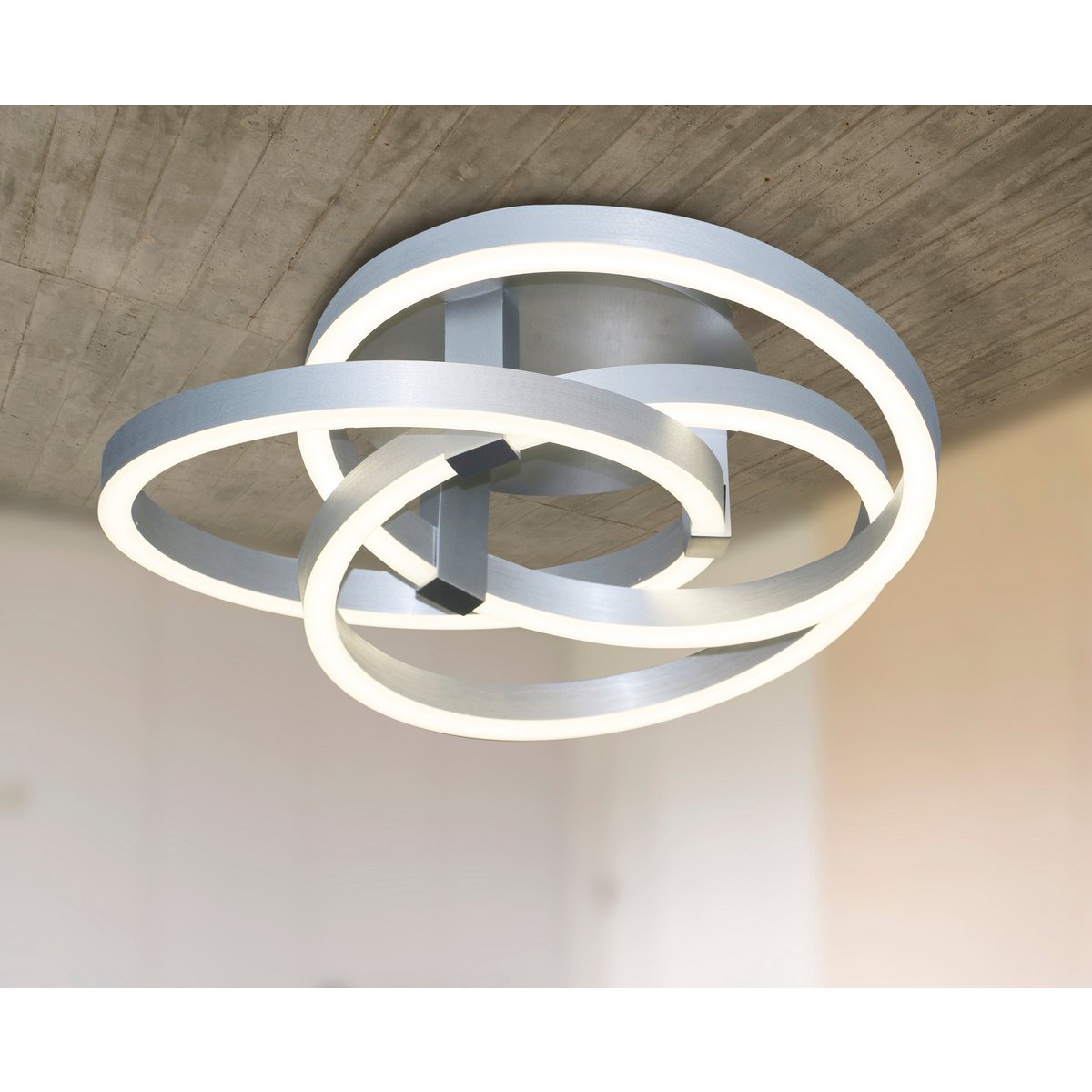 Smart Home LED plafondlicht "Divora" Ø 70 cm, plafondlamp gemaakt van metaal, aluminium geborsteld en wit plastic, met veel functies, stevig gebouwd -in LED's, verlichting voor woonkamer, eetkamerkantoor of gang