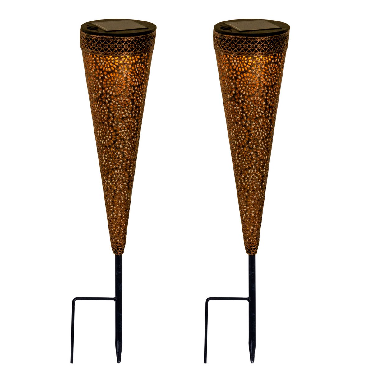 2 Set LED LED Solar Light "Paula", voor buiten, metaal en plastic aarde spies in bruin, met geïntegreerde LED