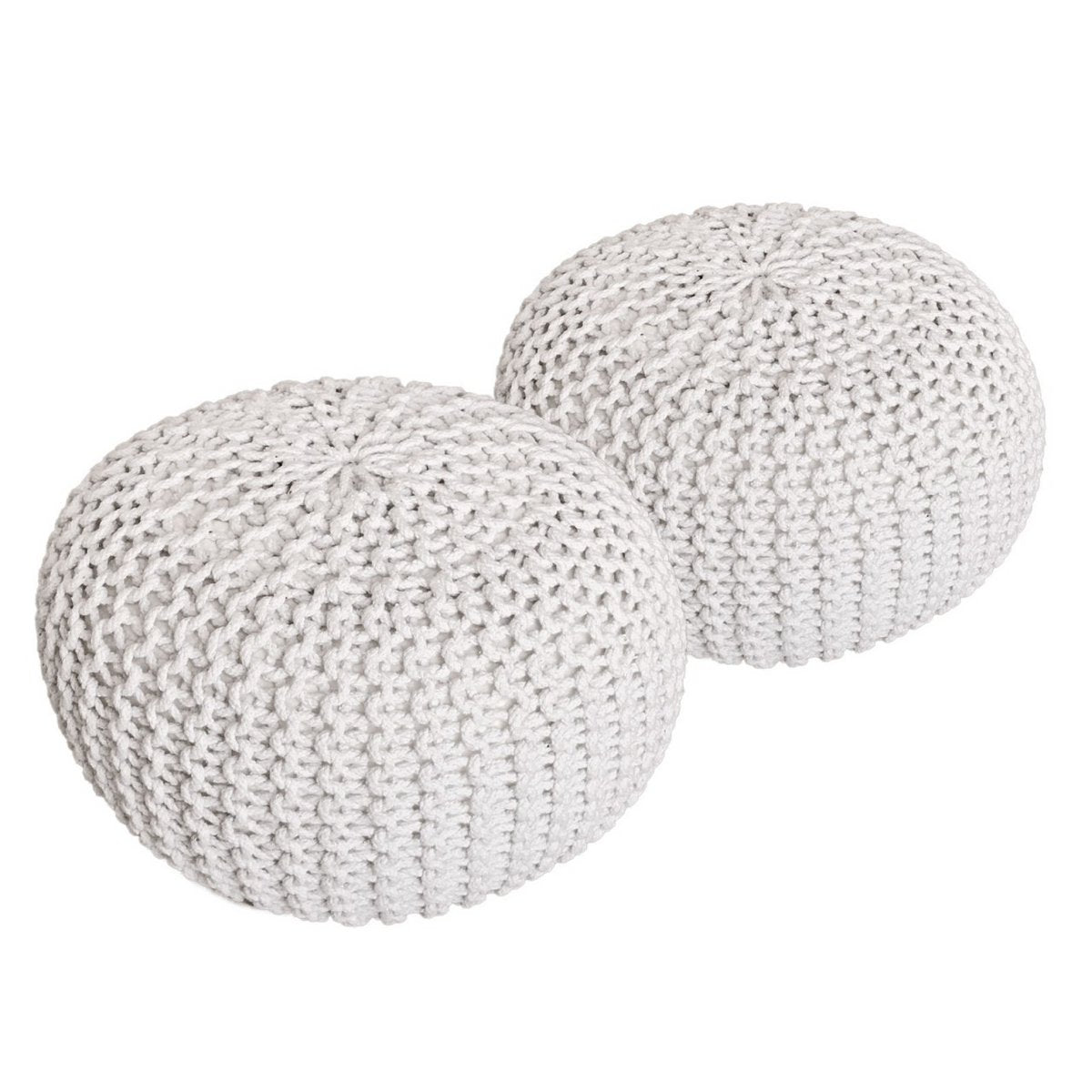 Sitzhocker Pouf SET 2 Stück Ø 55 cm H 37 cm Strickhocker Bodenkissen Grobstrick-Optik nachhaltig