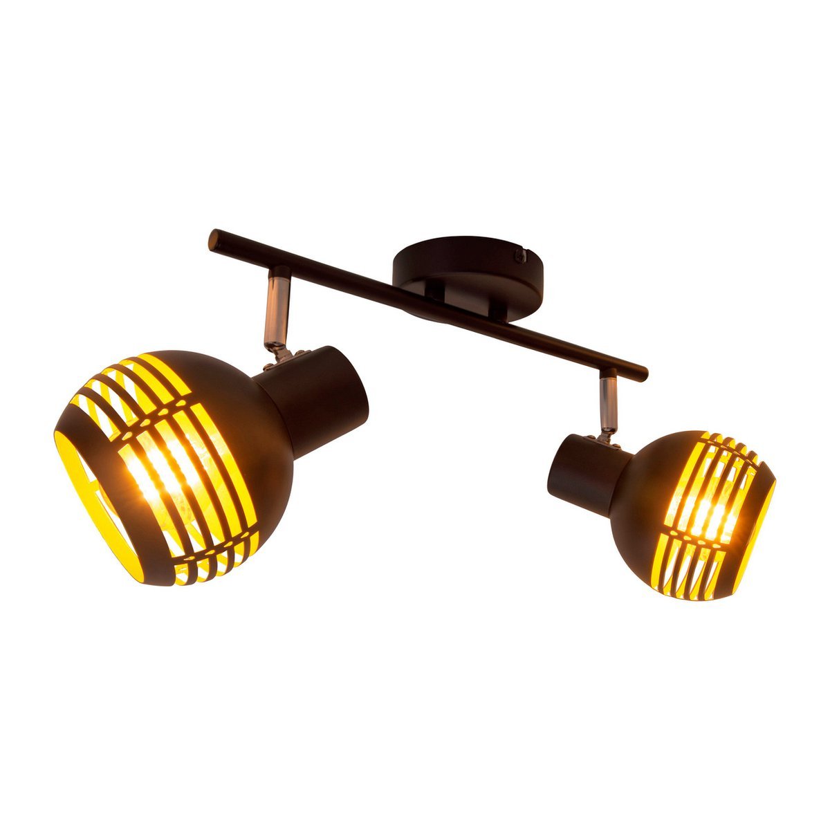 2-zitplaatsen muur en plafondlichtvlek "Casco" gemaakt van metaal in zwart en goud, met E27-aansluiting, 36 x 12 x 15 cm. Stijlvolle verlichting voor woonkamer, eetkamer of keuken.