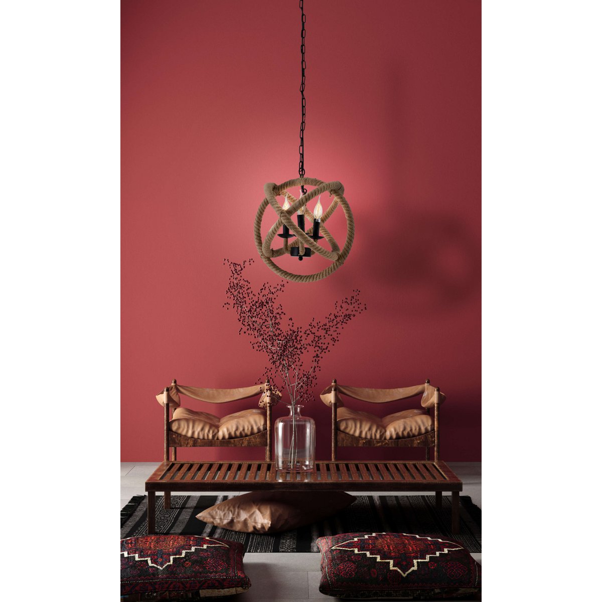 Hangende lamp "regia", black metal, henneptouw, E27 -aansluiting, verlichting voor woonkamer, eetkamer of kantoor, een diameter van 43 cm