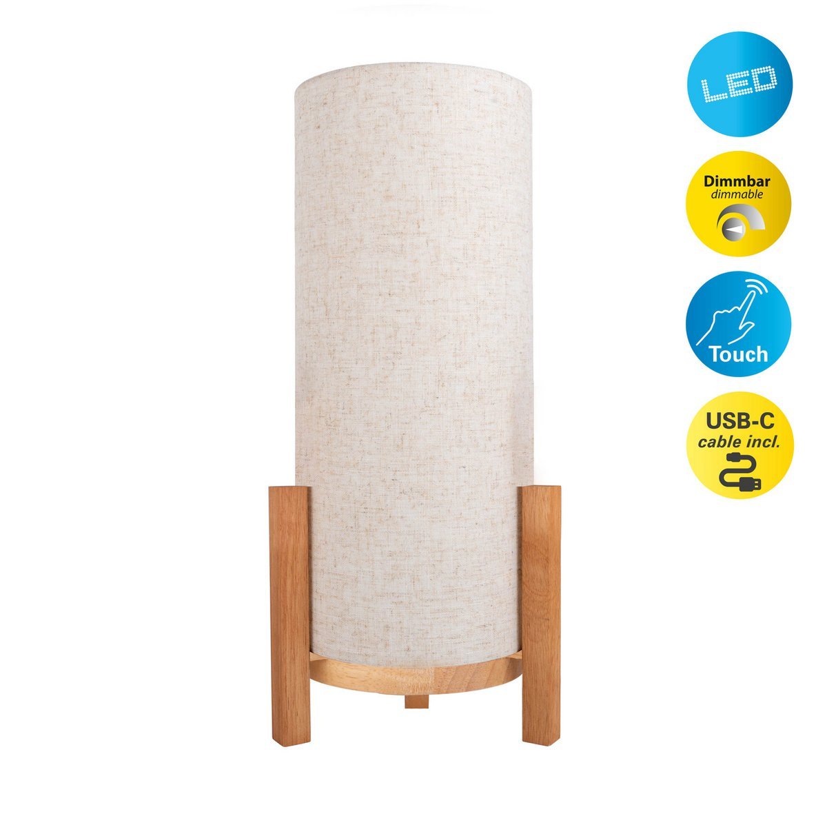 Ackitical Lamp "Madita" 48 cm hoog, in wit/natuur, met geïntegreerde LED, dimbaar met aanraaksensor