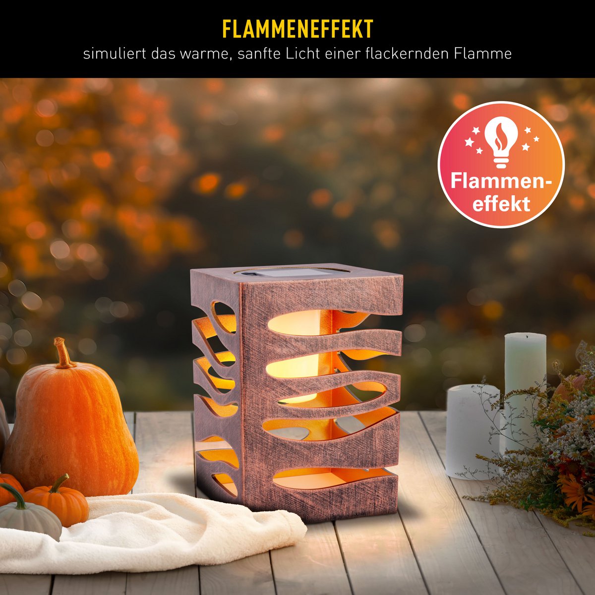 LED Decoratie Solar Light "Hilda", 12,3 x 12,3 cm, 20 cm hoog, gemaakt van hoogwaardige plastic, binnen goud, goudbruine metalen afwerking, geïntegreerde LED, warm wit