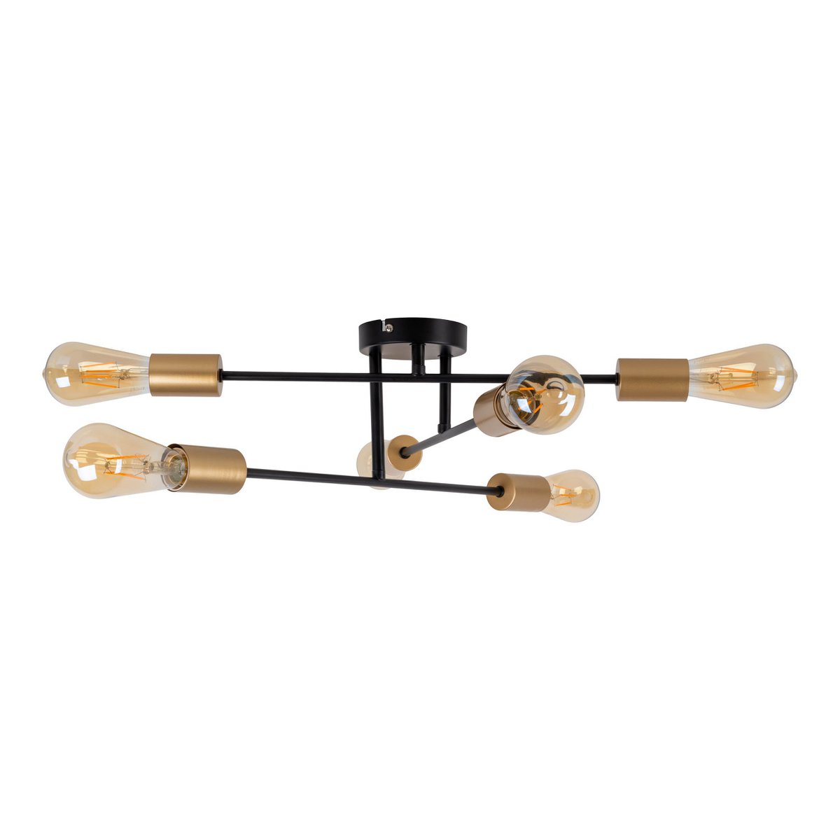 Plafondlicht "Modo" 6-flame gemaakt van metaal in zwart, versies goud, E27-aansluiting, plafondlamp voor woonkamer, eetkamer, keuken, gang, gang of kantoor met een Øvon 54,5 cm