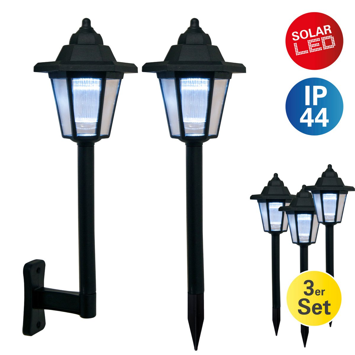 3 Set LED LED Solar-Eerspieß/Wall Light 2-in-1