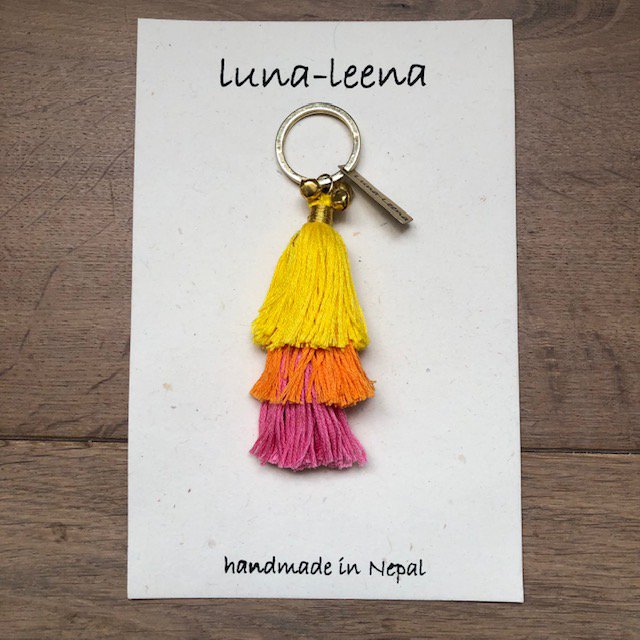 Luna -Leena Keychain Tassels Yellow - Bag Charm - Organic Cotton - Handmade in Nepal - Bag Hanger