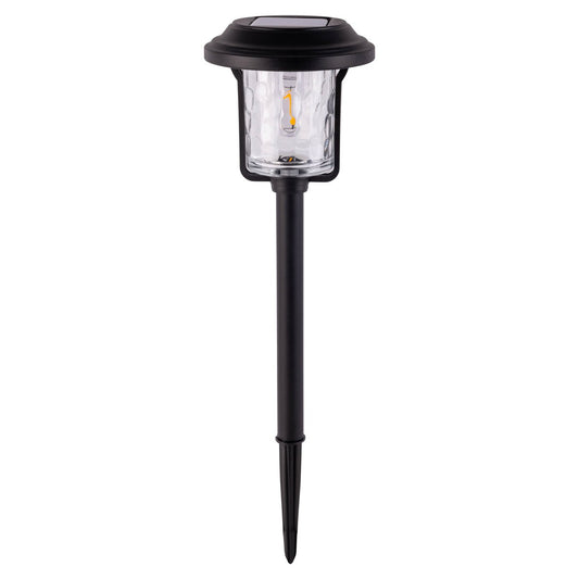 Solar-deco-earth spit "Simon" 54,7 cm hoog, gemaakt van zwart metaal en gestructureerd glas, geïntegreerde LED, warm wit.