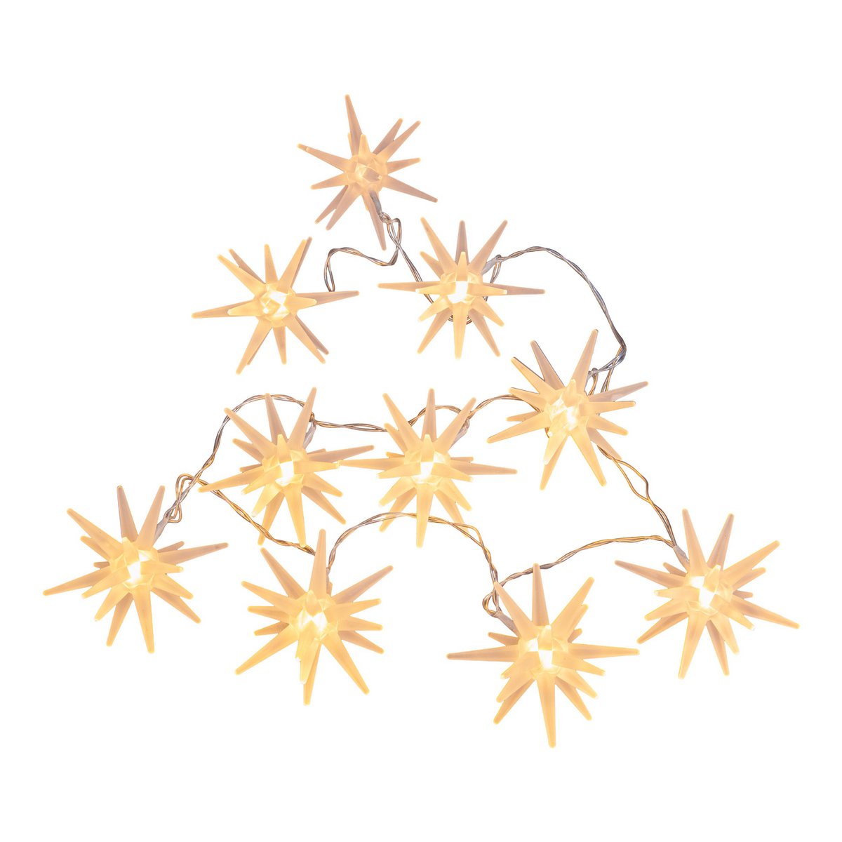 10-geleide lichte keten "3D Stars" -Christmas Decoraties gemaakt van plastic in wit, met stevig geïnstalleerde LED's