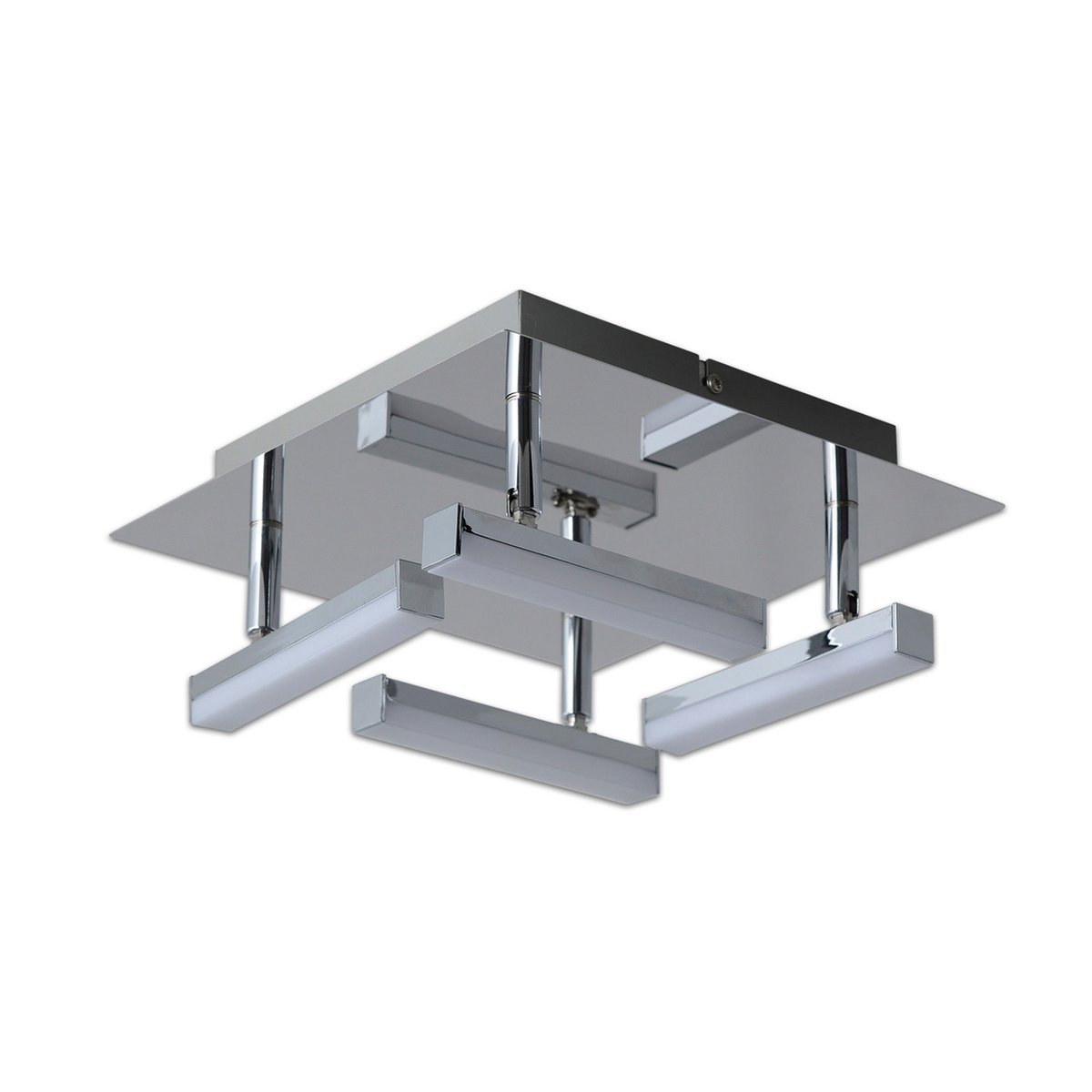 LED -plafondlamp "Turijn" 25 cm x 25 cm, ongeveer 11 cm hoog, chroom -gekleurd metaal, opaalgecoleerd plastic, geïntegreerde LED's, warm wit